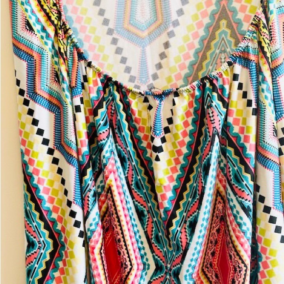 SNAP Dress Maxi S/L Summer Bright Geo Pink Multi Print Stretchy NWT Sz M - Picture 11 of 14
